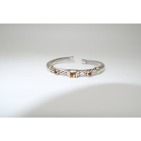 David Yurman Sterling Silver Gold Citrine Pink Tourmaline Renaissance Bracelet - Picture 3 of 8